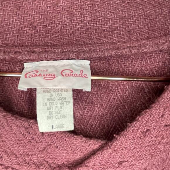 Handmade Aztec Painted Dusty Rose V-Neck Long Sleeve Sweater size Large - Picture 5 of 6